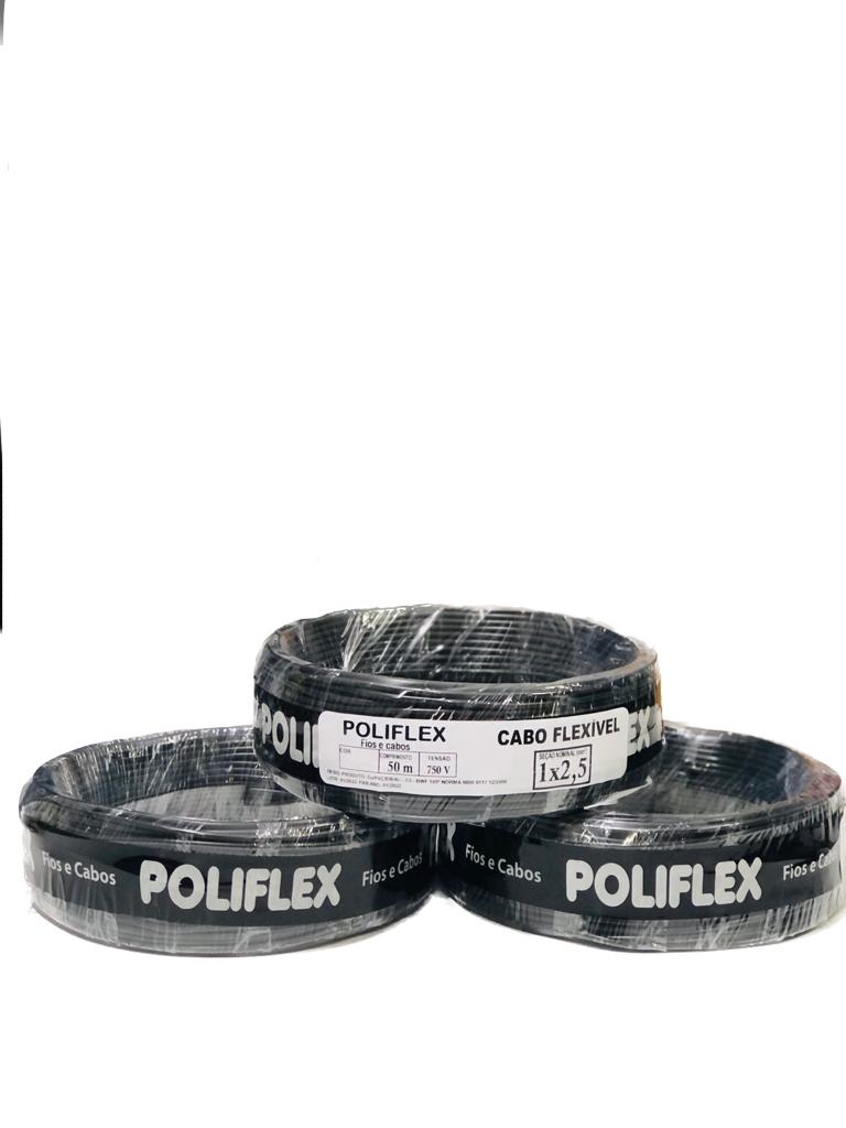 Fio Elétrico Cabo Flexível 2.5mm Rolo com 50 Metros - Preto
